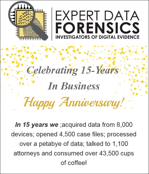 Expert Data Forensics 15 year anniversary