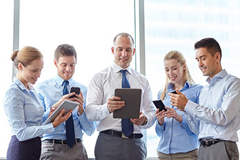 team members on different devices